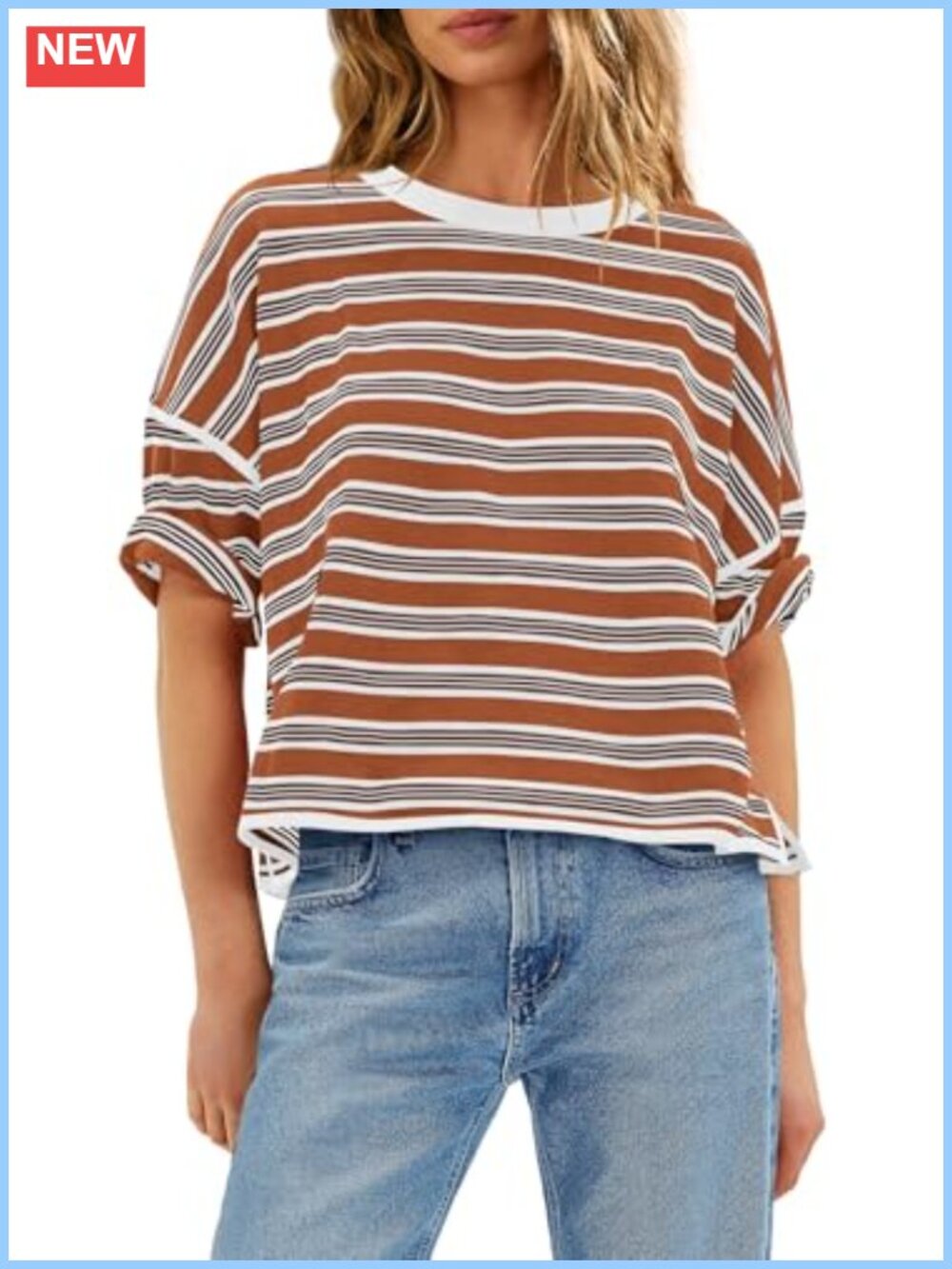 Oversized Striped T-Shirt with Dropped Shoulders, Boxy Cropped Fit